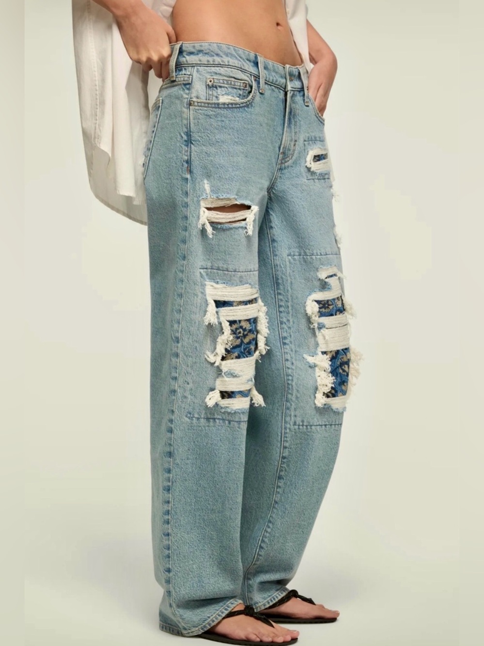 Lucky Brand Lucky Legend Baggy Distressed Jeans w/ Patchwork Women’s 31x31 NWOT